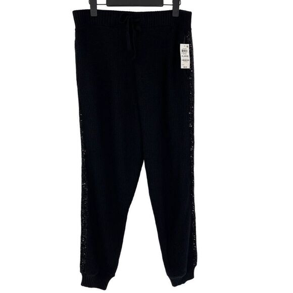 INC International Concepts Sequined Knit Jogger Pants Women XL Deep Black NWT - Picture 1 of 7